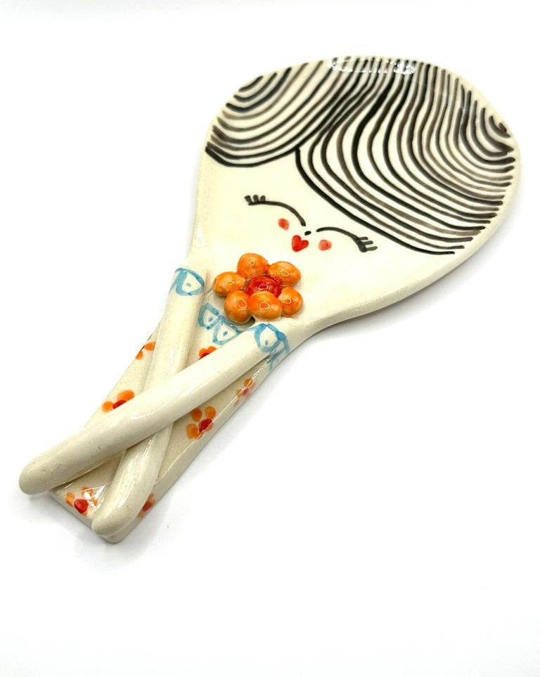Cheerful Girl Handmade Spoon Rest