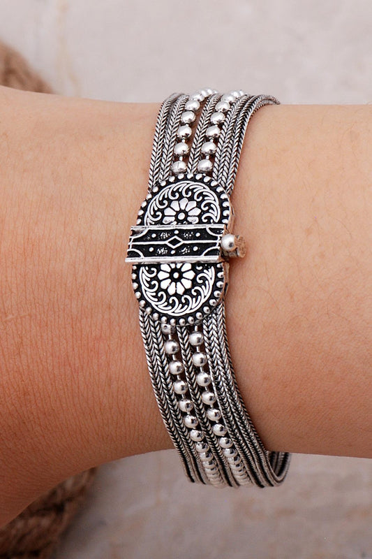 Mardin Midyat Straw Design Handmade Silver Bracelet