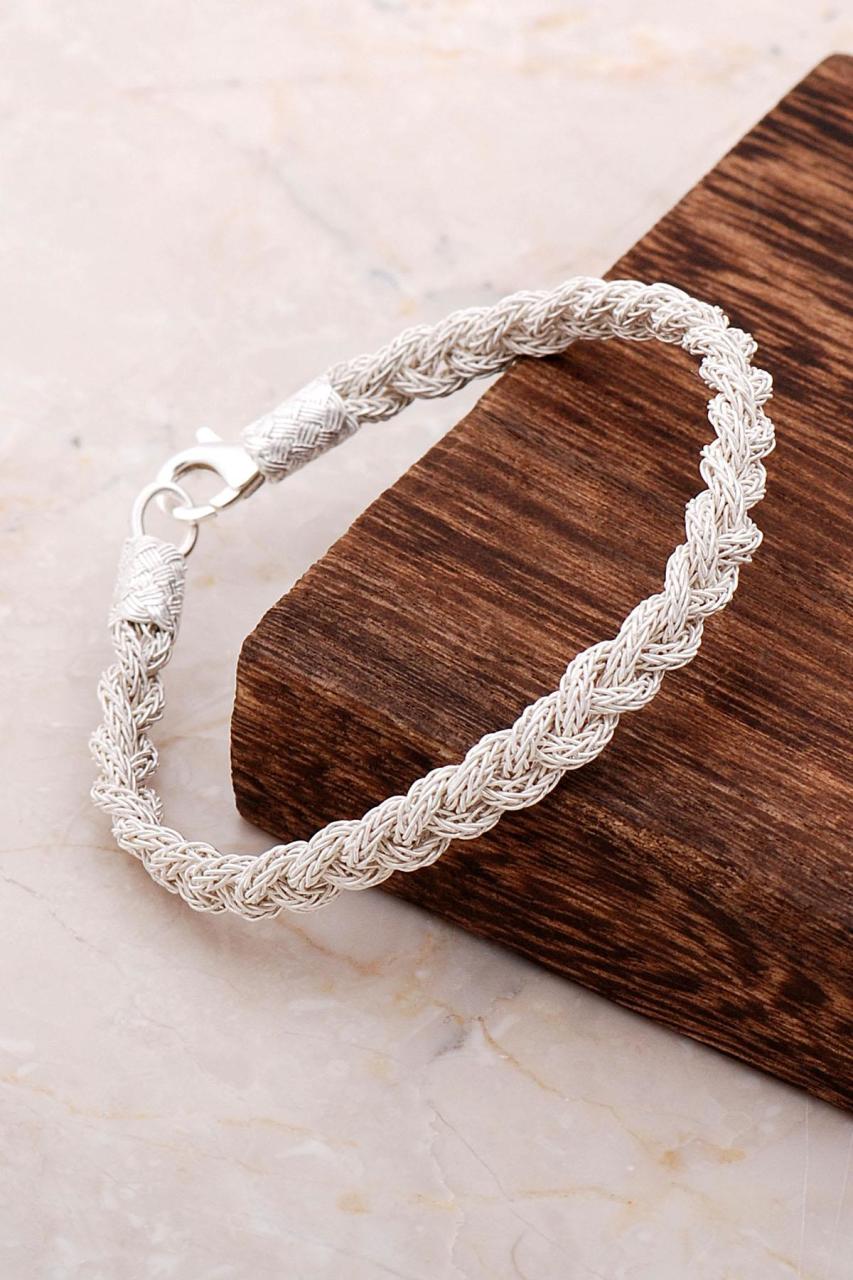 Kazaziye Embroidered Hand Knitted Design Silver Bracelet